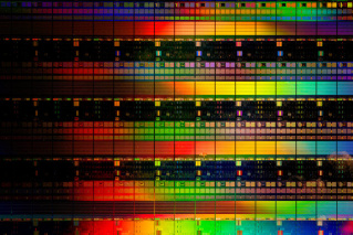 Lithography elements - Close-up of silicon wafer with chip dies