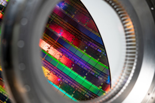 Lithography elements - Silicon wafer seen through a lens element
